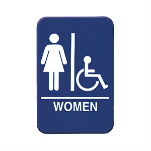 Sign 6 x 9, Women (White Image of a Women and Wheelchair on a Blue background) (6 ea / bx 12 bx / cs)