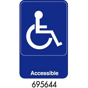 Sign 6 x 9, Accessible (White Image of a Wheelchair on a Blue background) (6 ea / bx 12 bx / cs)