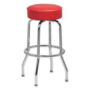 Single Ring Chrome Frame Barstool with Flat Swivel and Red Round Seat Unassembled (4 ea / cs)