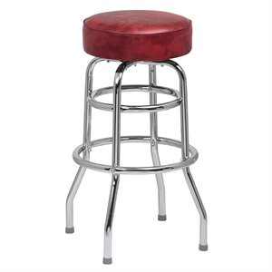 Double Ring Chrome Frame Barstool with Flat Swivel and Crimson Round Seat Unassembled (4 ea / cs)
