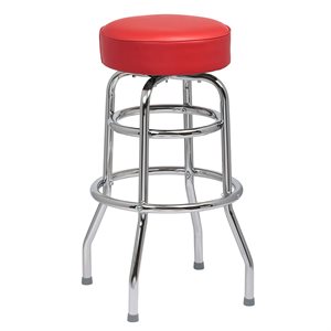 Double Ring Chrome Frame Barstool with Flat Swivel and Red Round Seat Unassembled (4 ea / cs)