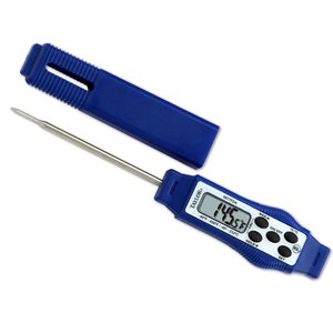 Thermometer, compact, digital, temperature range: -40° to 450°F (-40° to 232°C), + / -2°F (1°C), 1 / 3" LCD display, 2.81" stem, (1) 1.5mm step down probe, (1) CR1225 battery (6 ea / cs)